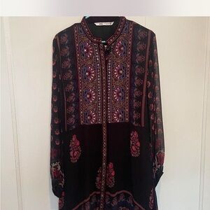Zara sequin Black Floral Long Sleeve Dress